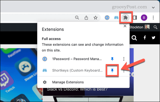 Piespraudiet paplašinājuma ikonu pārlūkā Chrome