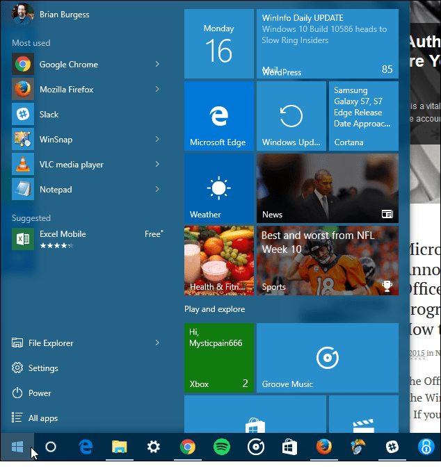 Windows 10 Sāciet trīs kolonnas