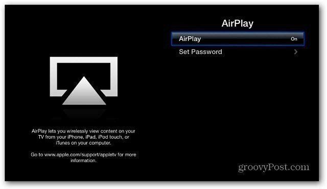 AirPlay ir iespējots Apple TV