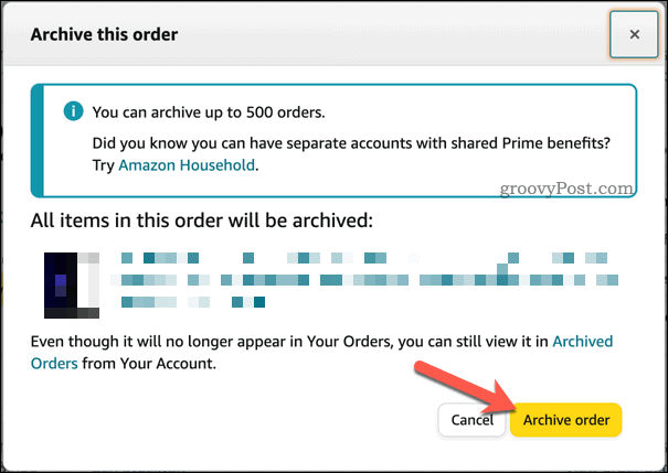 Pasūtījumu arhivēšanas apstiprināšana vietnē Amazon