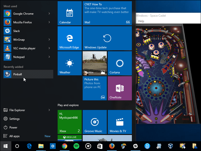 Kosmosa kadetu Windows 10