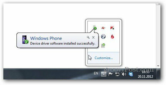 Windows tālrunis 8 savienots atpazīts