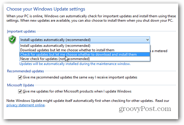 Lieciet Windows 8 parādīt atjauninājumu paziņojumu darbvirsmā