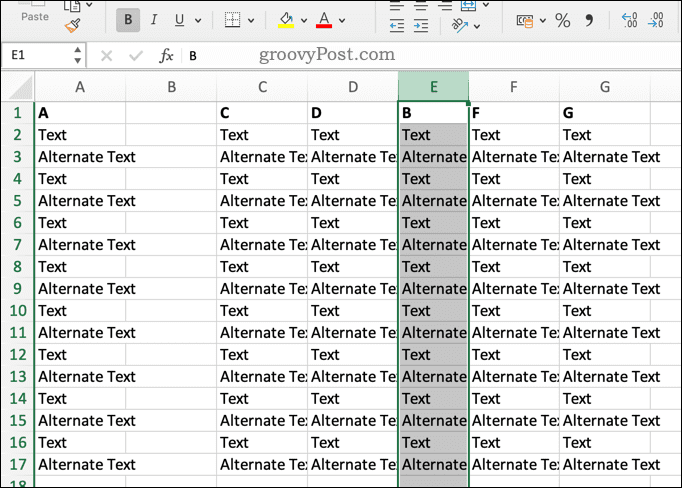 Excel kolonnas pārrakstīšana