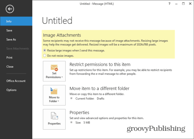 Programmas Outlook 2013 attēlu mainīšana ziņai