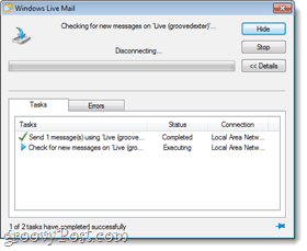 Windows Live pasta sinhronizācijas pārbaude