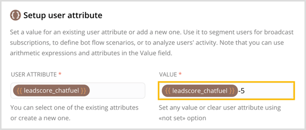 Izveidojiet jaunu lietotāja atribūtu un iestatiet tam vērtību vietnē Chatfuel.