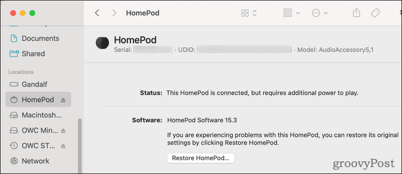 Atjaunojiet HomePod no MacOS