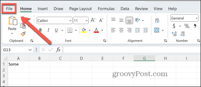Excel failu izvēlne