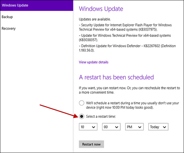 Ieplānojiet restartēšanu operētājsistēmā Windows 10