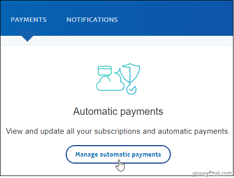 PayPal noklikšķiniet uz Pārvaldīt automātiskos maksājumus