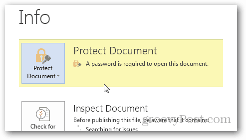 Aizsargājiet ar paroli un šifrējiet Office 2013 dokumentus: apstipriniet aizsardzību