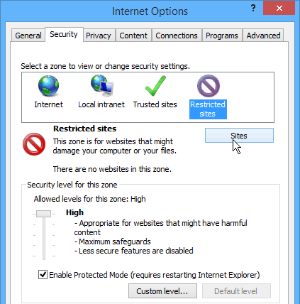 Internet Explorer ierobežotās vietnes