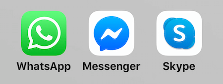 WhatsApp, Facebook Messenger un Skype ikonas