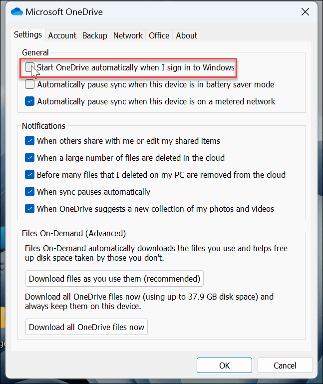 Atspējojiet OneDrive operētājsistēmā Windows 11
