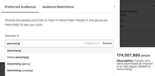 Kad esat ierakstījis interesi, Facebook jums ieteiks papildu interešu tagus.