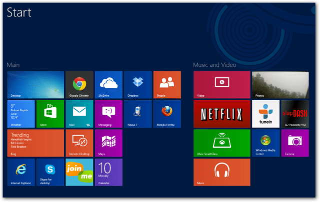 Četras Windows 8 lietotņu rindas