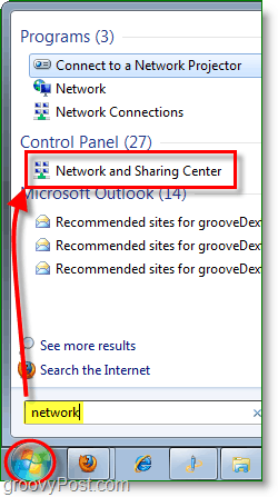 piekļūt tīklam un koplietošanas centram Windows 7