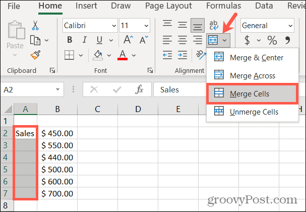 Apvienojiet šūnas programmā Excel, lai pagrieztu tekstu