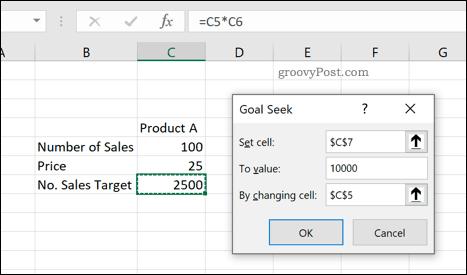 Excel mērķa meklēšanas rīks
