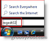 Windows Vista palaidiet regedt32 no meklēšanas joslas