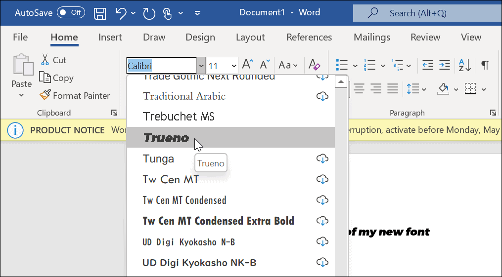 Jauns fonts programmā Microsoft Word