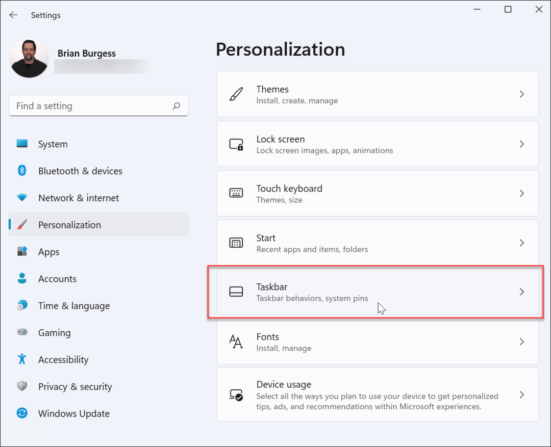 personalizācijas uzdevumjoslas Windows 11 iestatījumi