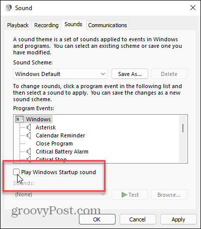Atskaņot Windows Startup Sound Windows 11