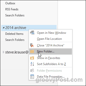 Outlook 2016 - izveidojiet jaunu mapi PST failā