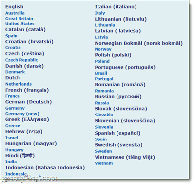 speckie valodu saraksts