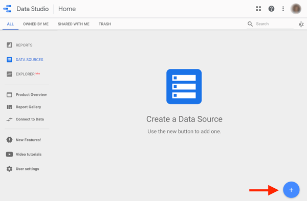 Izmantojiet Google Data Studio, lai analizētu savas Facebook reklāmas, 1. darbība: opcija datu avota izveidei programmā Google Data Studio
