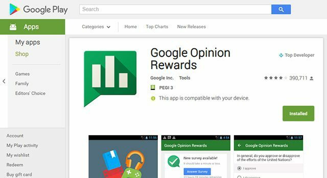 Nopelniet bezmaksas Google Play kredītu, izmantojot Google Opinion Rewards