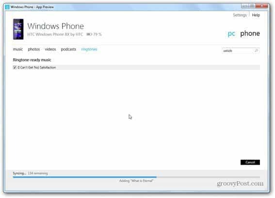 Windows Phone 8 Windows Phone lietotne sinhronizē satura zvana signālus