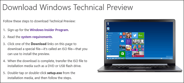 Lejupielādējiet Windows 10 tehnisko priekšskatījumu
