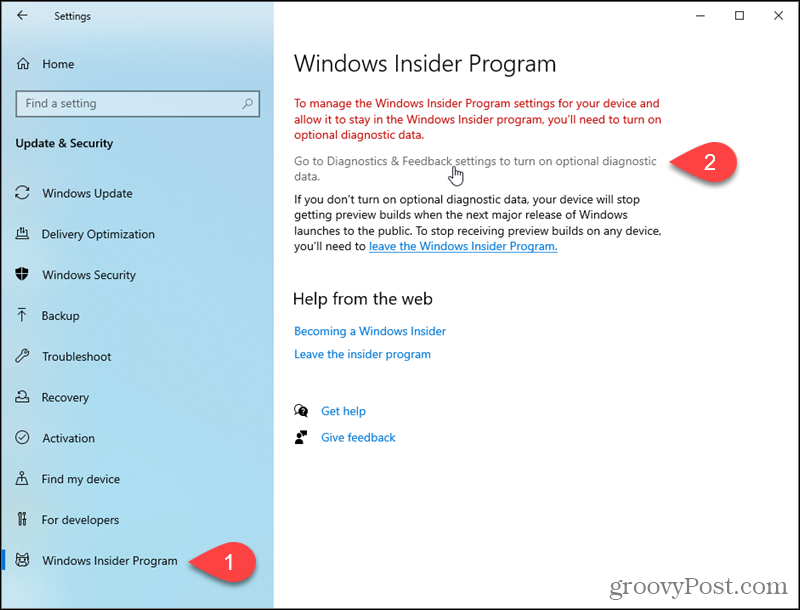 Dodieties uz Windows 10 diagnostikas un atsauksmju iestatījumiem