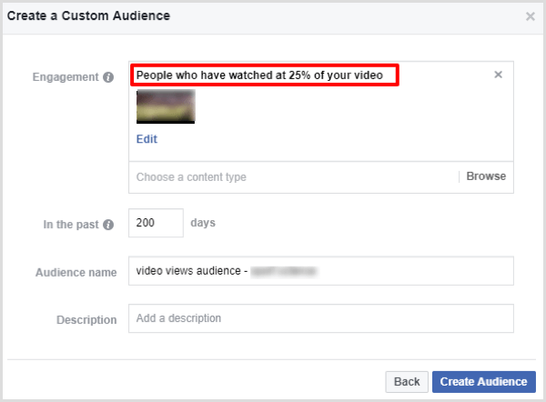 facebook izveidot video iesaistīšanās pielāgotu auditoriju