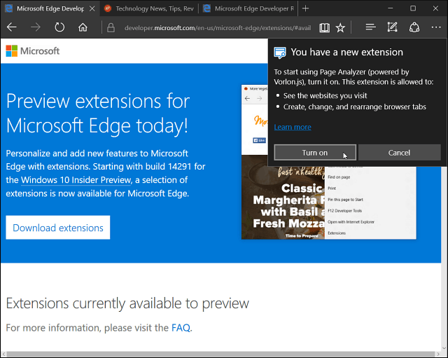 Instalēts Microsoft Edge paplašinājums