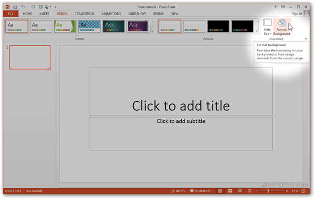 Office 2013 veidne Izveidot Izveidojiet pielāgotu dizainu POTX pielāgojiet slaidus slaidiem. Apmācība, kā noformēt fona opciju