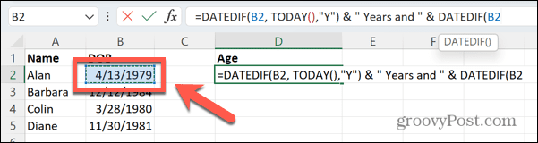 excel dzimšanas datums