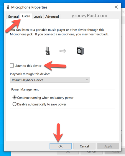 Atspējot mikrofona klausīšanos operētājsistēmā Windows 10