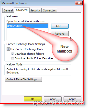 Outlook 2010 Ekrānuzņēmums pievienot pastkastes papildu cilni