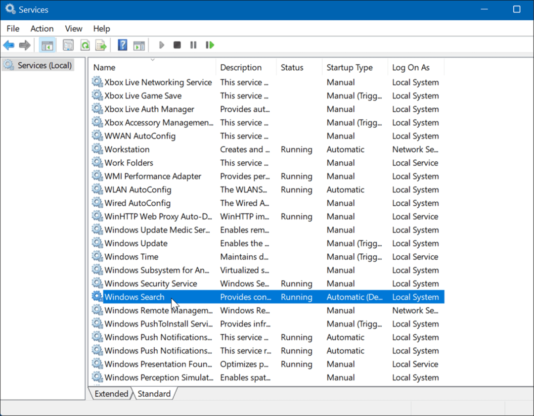 Windows meklēšanas pakalpojumi Windows 11