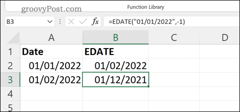 EDATE formulas piemērs programmā Excel