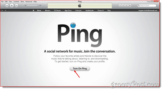 iTunes - noklikšķiniet uz Ieslēgt ping