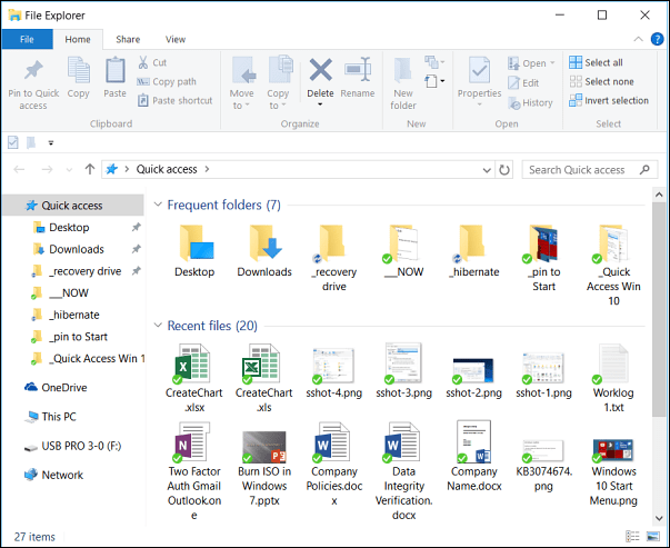 Ātrās piekļuves sistēma Windows 10