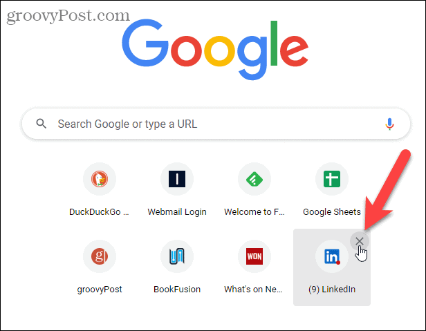Noņemiet saīsni Chrome jaunas cilnes lapā
