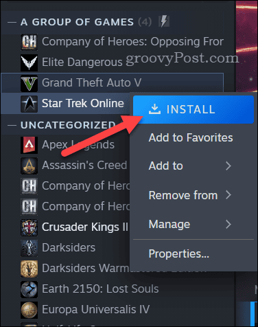 Instalējiet Steam spēli