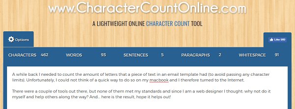 Izmantojiet CharacterCountOnline.com, lai saskaitītu rakstzīmes, vārdus, rindkopas un daudz ko citu.