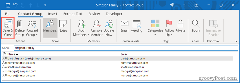 Saglabājiet kontaktu grupu programmā Outlook