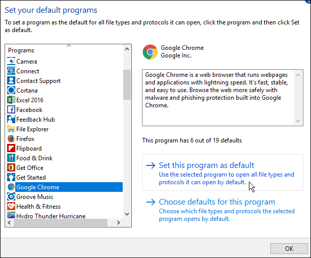 Mainiet noklusējuma pārlūku operētājsistēmas Windows 10 gadadienas atjauninājumā